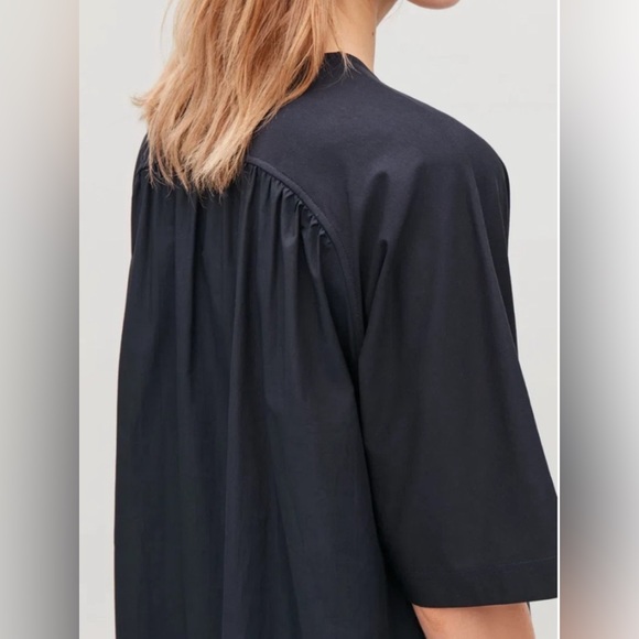 COS Dark Blue mixed fabric dress with curved hem - Picture 3 of 10